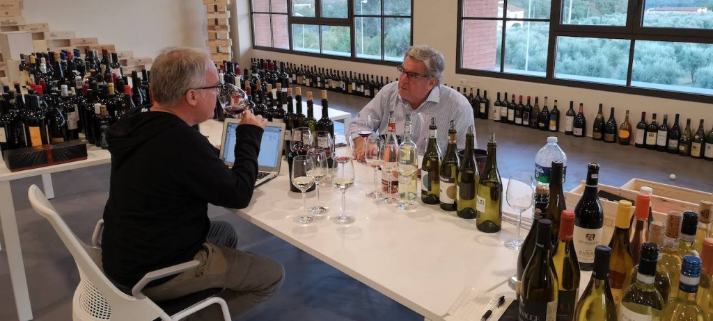 James tastes with Pio Boffa of Pio Cesare in the JamesSuckling.com tasting room in Italy.