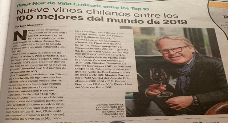 Chile’s popular newspaper reports on JamesSuckling.com Top 100